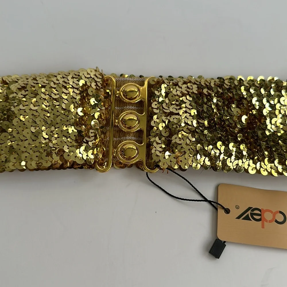 NWT Gold Sequin Stretchy Belt